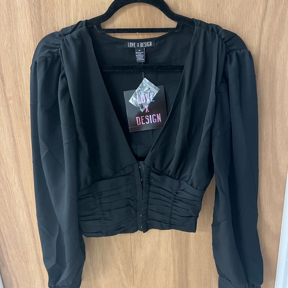 Nordstrom Love x Design Black Rouched Corset Blouse - NEW WITH TAGS
